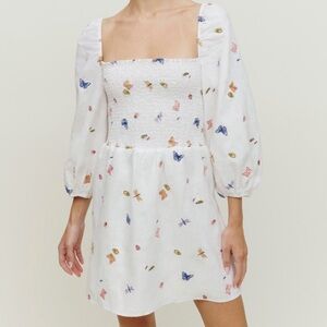 Reformation Ladybug Print White Linen Mini Dress